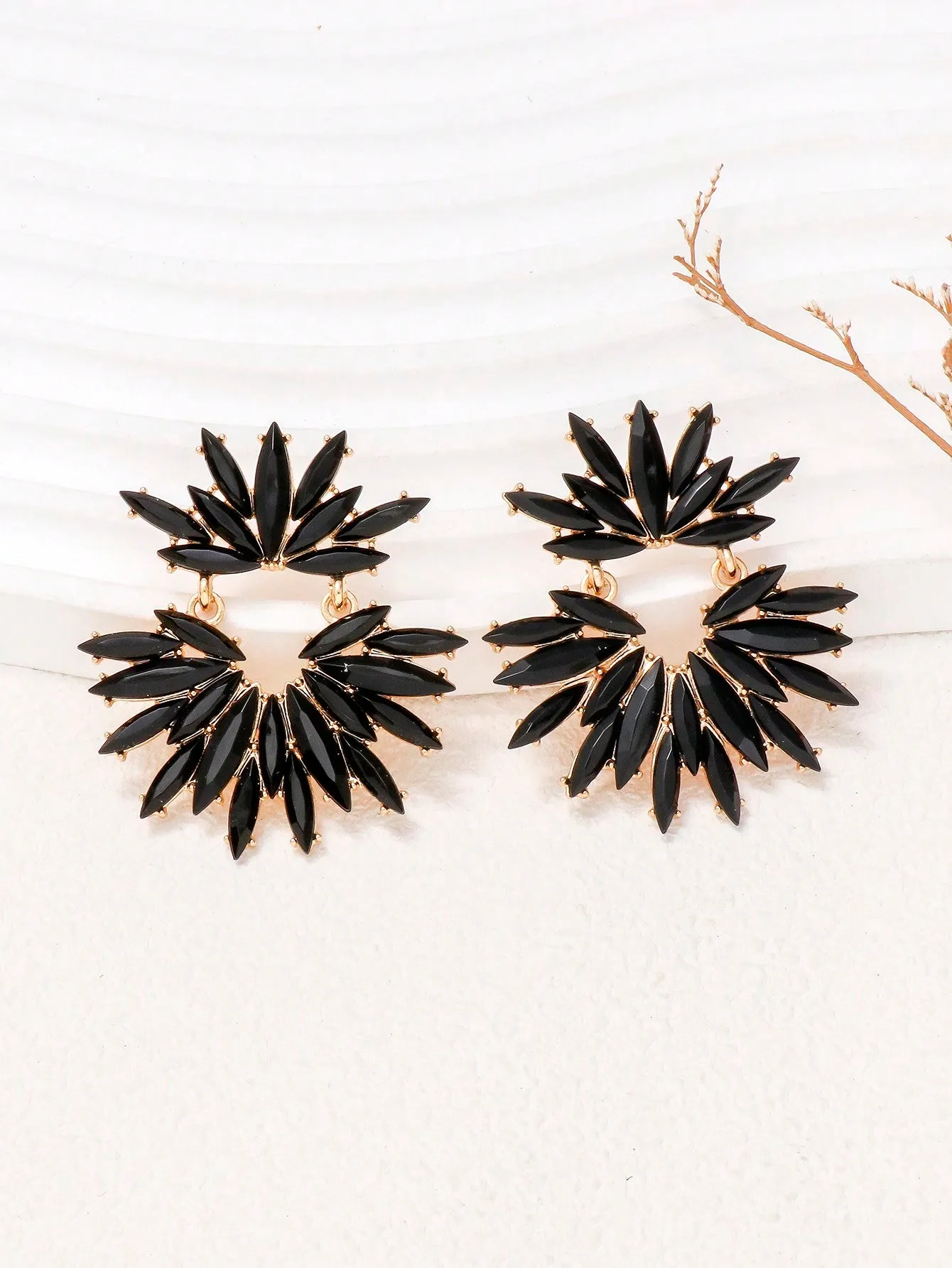 1pair Glamorous Rhinestone Decor Flower Shaped Drop Earrings For Women For Daily Decoration