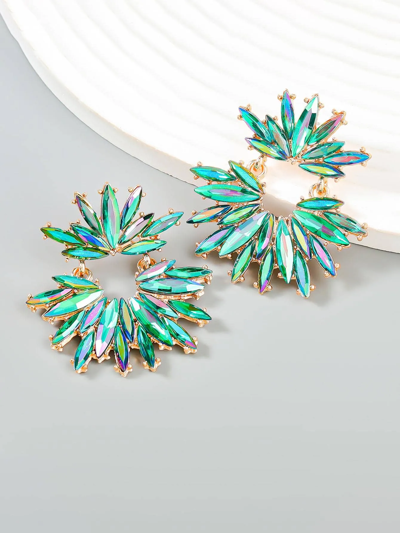 1pair Glamorous Rhinestone Decor Flower Shaped Drop Earrings For Women For Daily Decoration