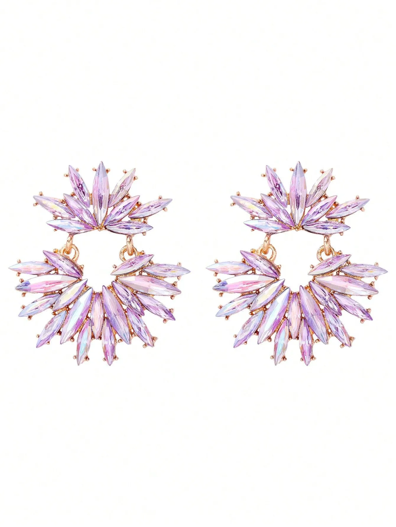 1pair Glamorous Rhinestone Decor Flower Shaped Drop Earrings For Women For Daily Decoration
