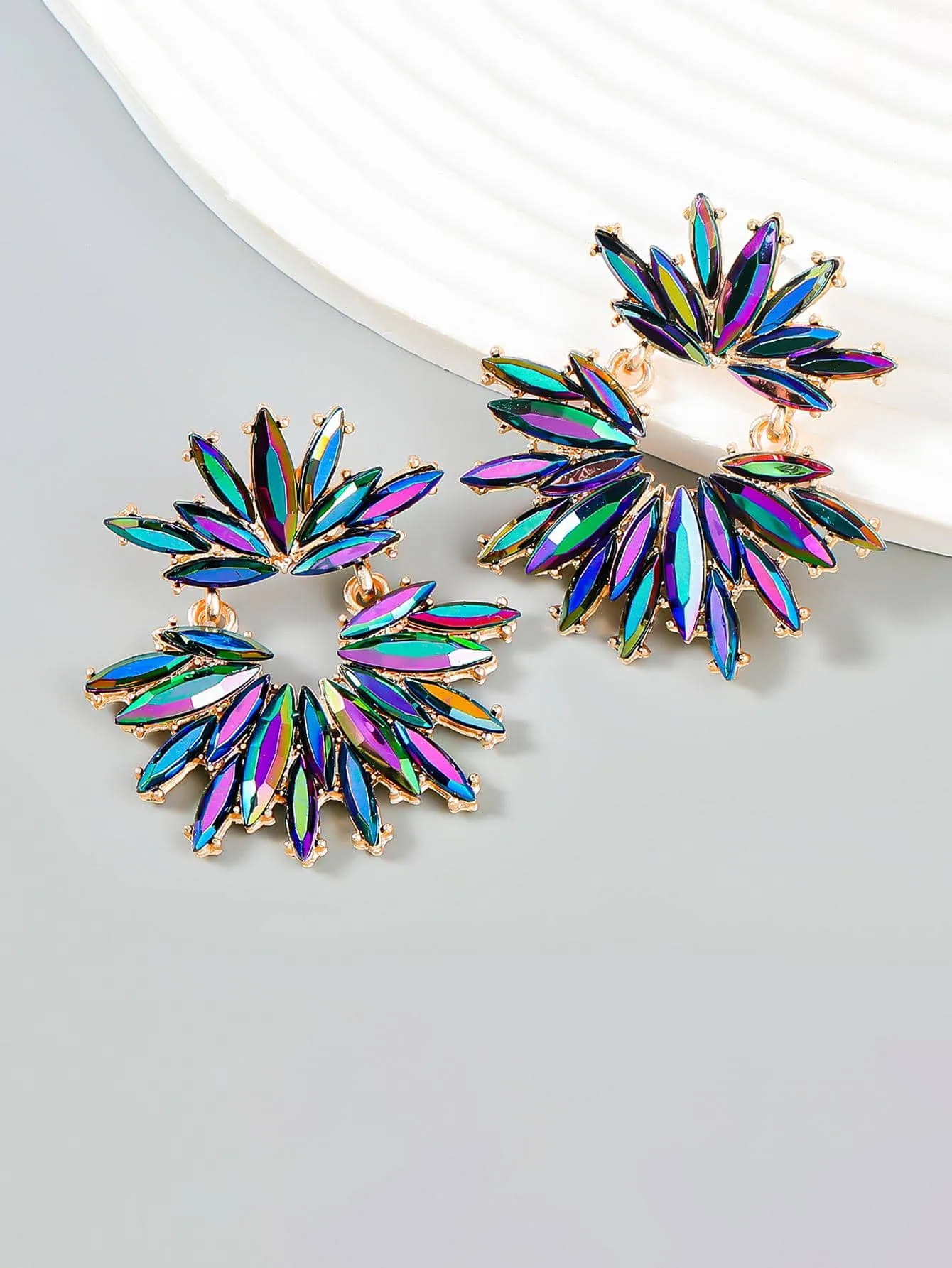 1pair Glamorous Rhinestone Decor Flower Shaped Drop Earrings For Women For Daily Decoration