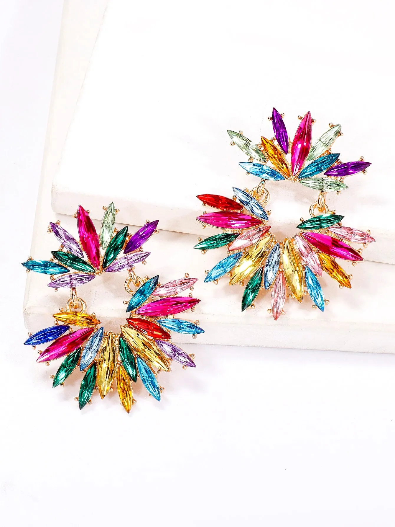 1pair Glamorous Rhinestone Decor Flower Shaped Drop Earrings For Women For Daily Decoration