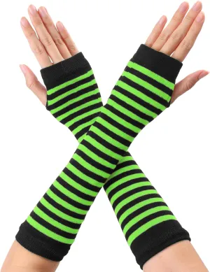 Allegra K Women's Fingerless Gloves Printed Elbow Length Knitted Arm Warmers