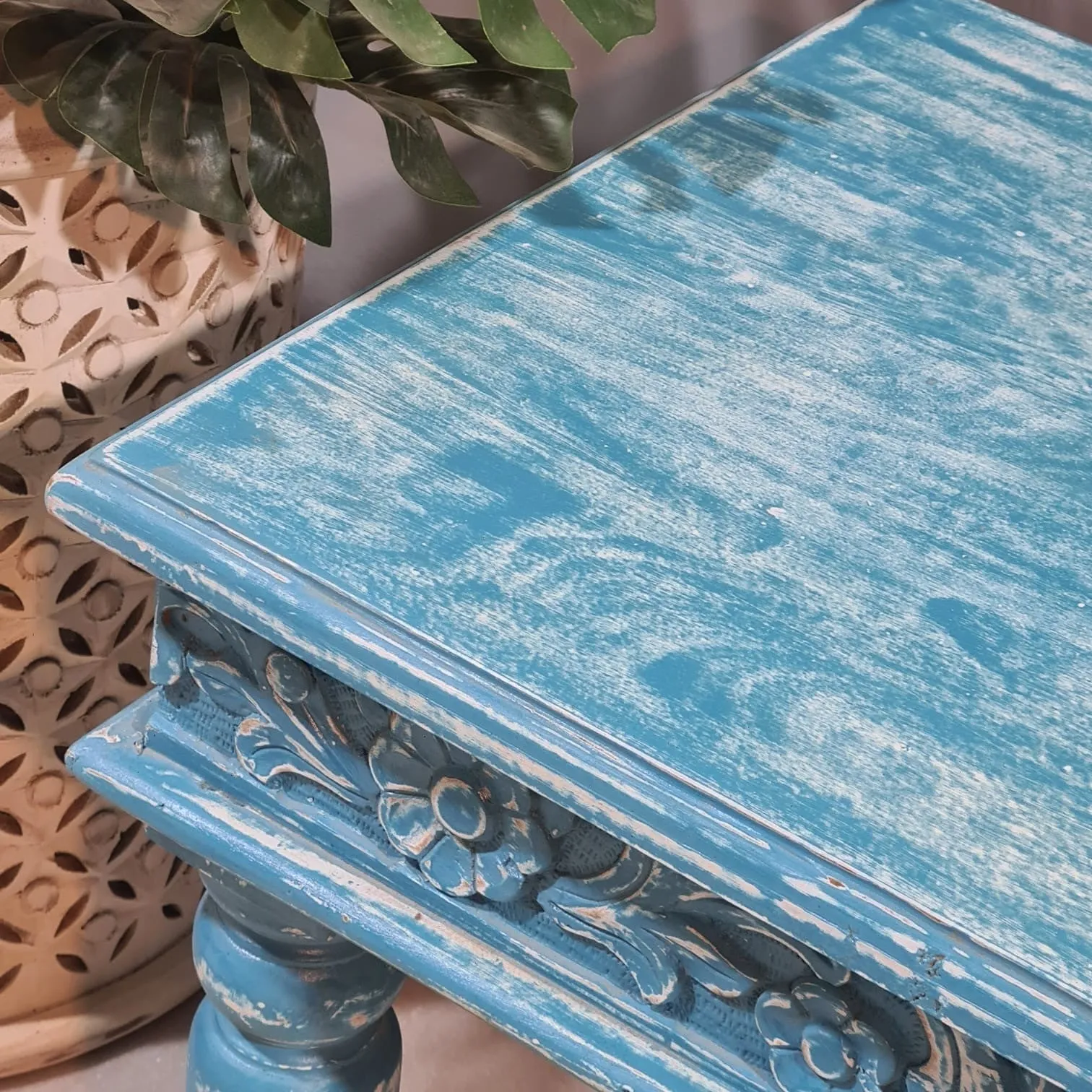 Antique Indian Reclaimed Hand Solid Wooden Rustic Coffee Table Blue 120x55x55cm