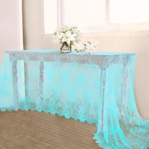 B-COOL Blue Lace Table Cloth 60 x 120 Inches Rectangle Vintage Embroidered Bridal Wedding Table Cloth Sheer Overlay for Rustic Outdoor Party Reception Home Decor