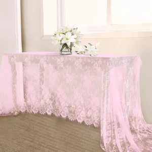 B-COOL Pink Lace Table Cloth 60 x 120 Inches Rectangle Vintage Embroidered Bridal Wedding Table Cloth Sheer Overlay for Rustic Outdoor Party Reception Home Decor