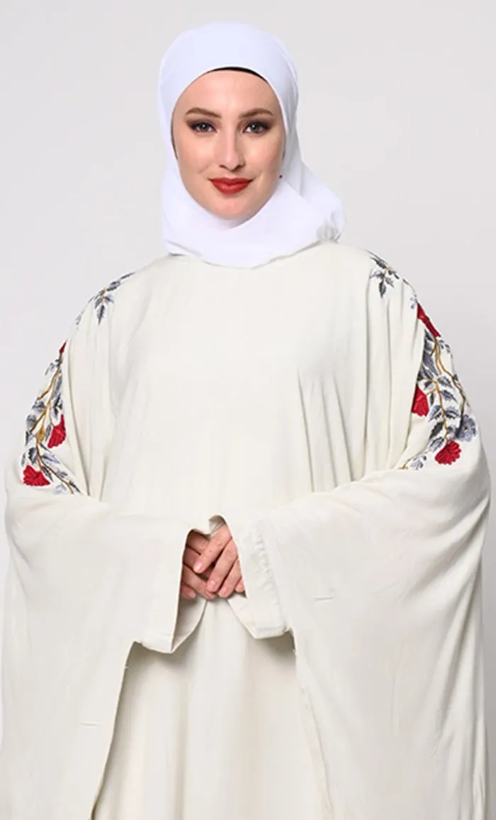 Beautiful Floral Embroiderd Ivory Kaftan with Pockets