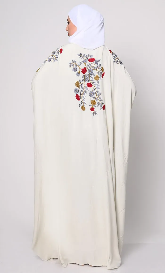 Beautiful Floral Embroiderd Ivory Kaftan with Pockets