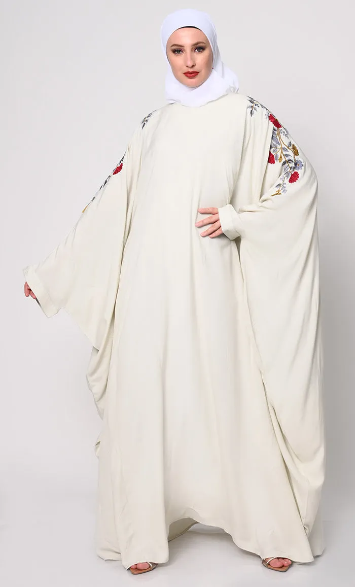 Beautiful Floral Embroiderd Ivory Kaftan with Pockets