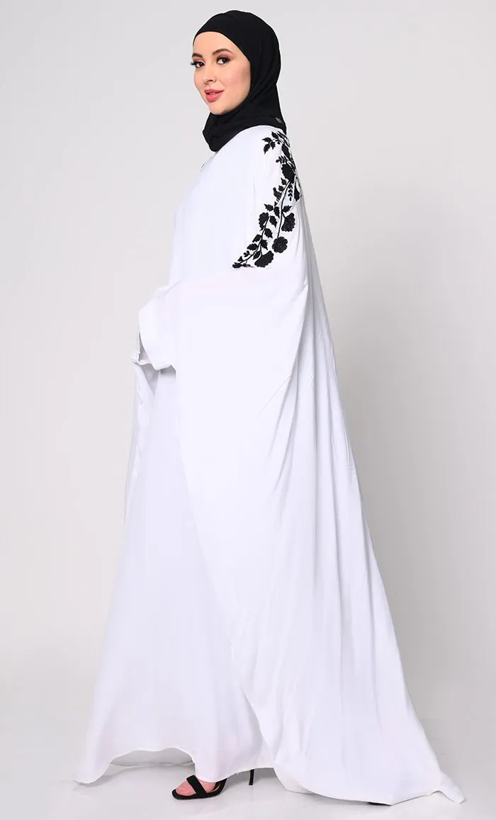 Beautiful Floral Embroiderd White Kaftan with Pockets