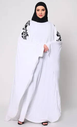 Beautiful Floral Embroiderd White Kaftan with Pockets