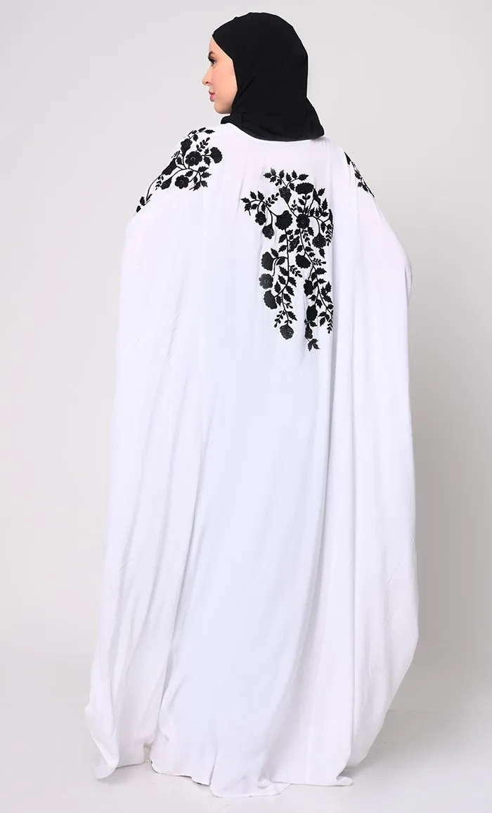 Beautiful Floral Embroiderd White Kaftan with Pockets