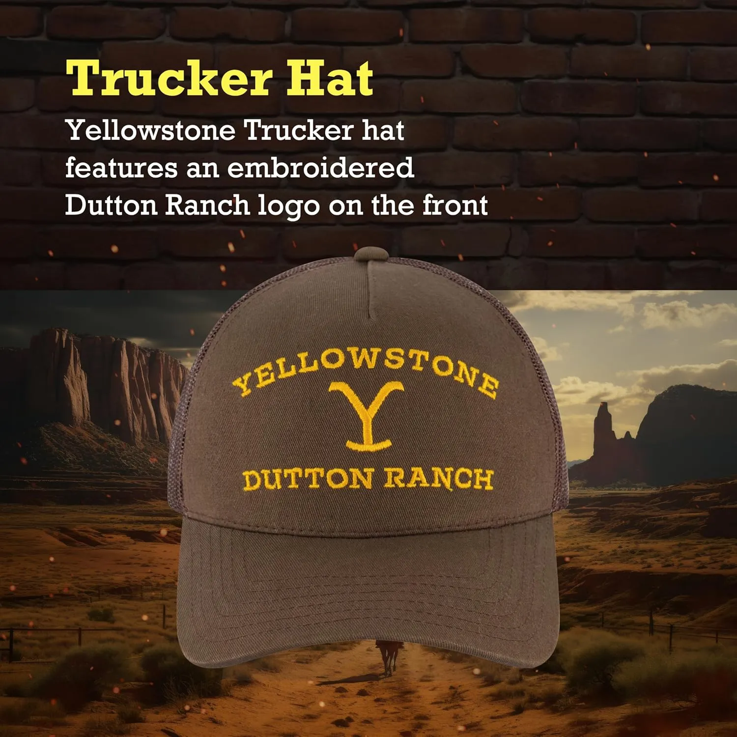 Concept One Yellowstone Trucker Hat, Adjustable Snapback Mesh Baseball Hat with Curved Brim