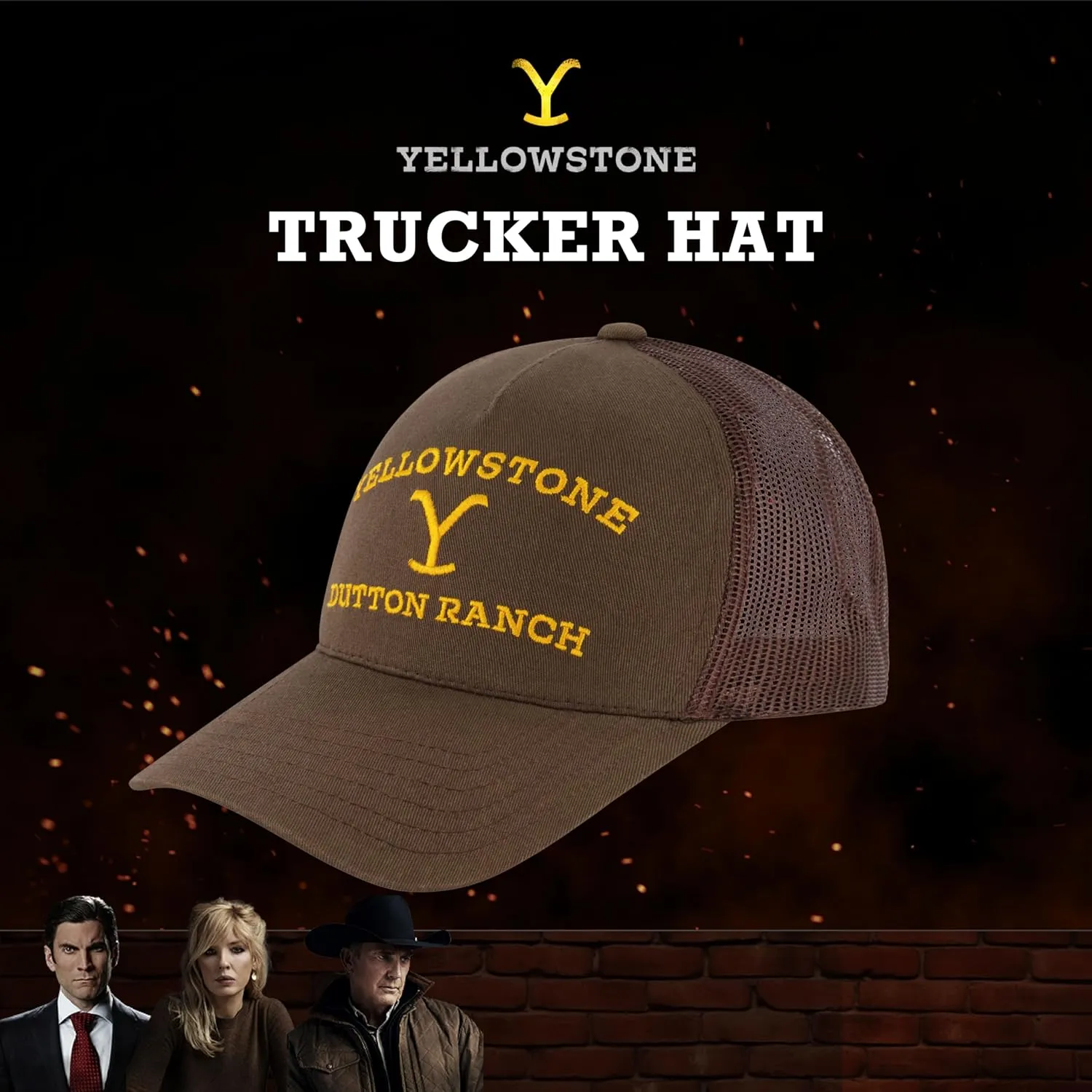 Concept One Yellowstone Trucker Hat, Adjustable Snapback Mesh Baseball Hat with Curved Brim