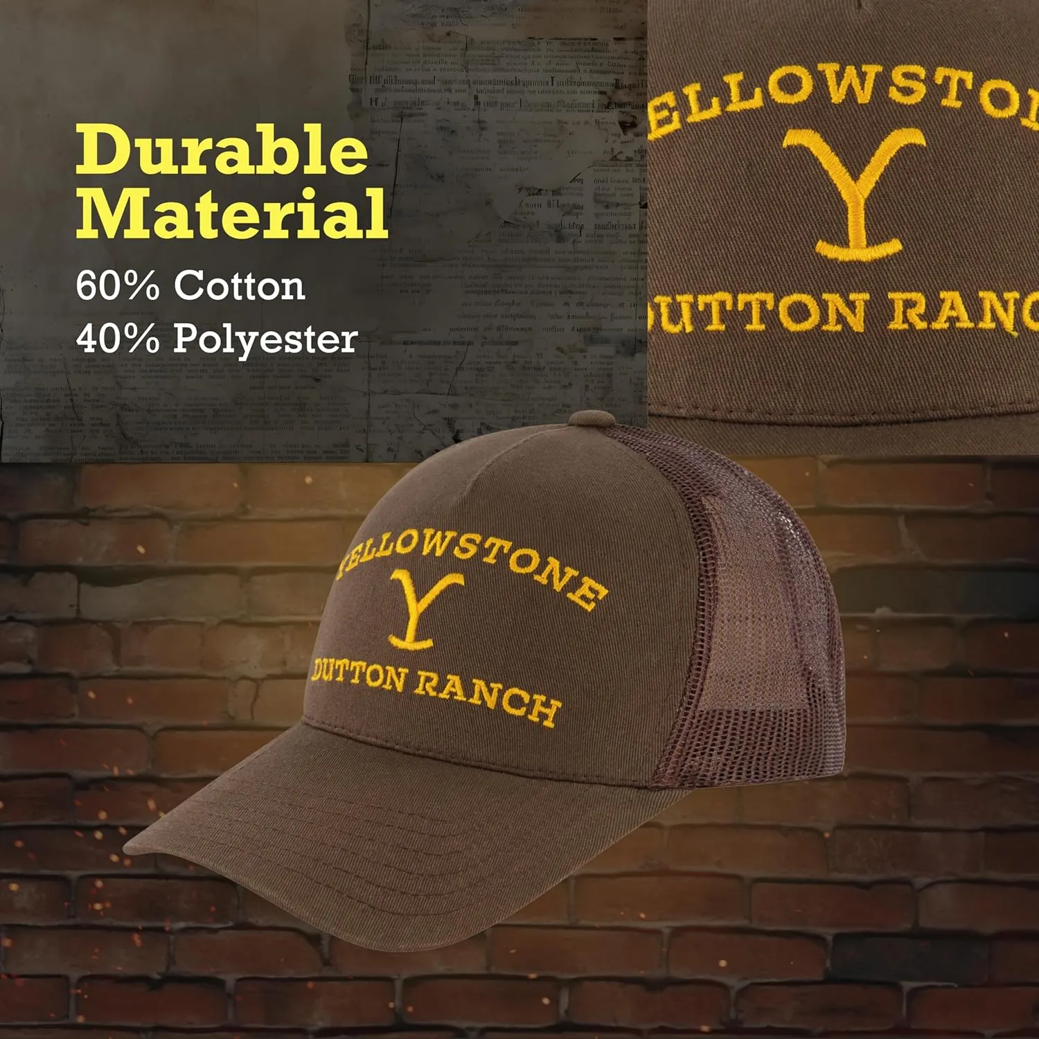 Concept One Yellowstone Trucker Hat, Adjustable Snapback Mesh Baseball Hat with Curved Brim