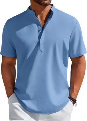 COOFANDY Men's Henley Shirt Short Sleeve Casual T-Shirt Summer Beach Hippie Henley Tee Shirt