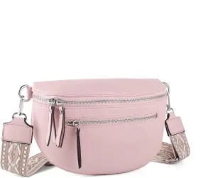 Crossbody Fanny Packs for Women Sling Bags with Coin Purse Bumbag Vegan Leather Belt Bag Chest Purse for Travel (Pink)