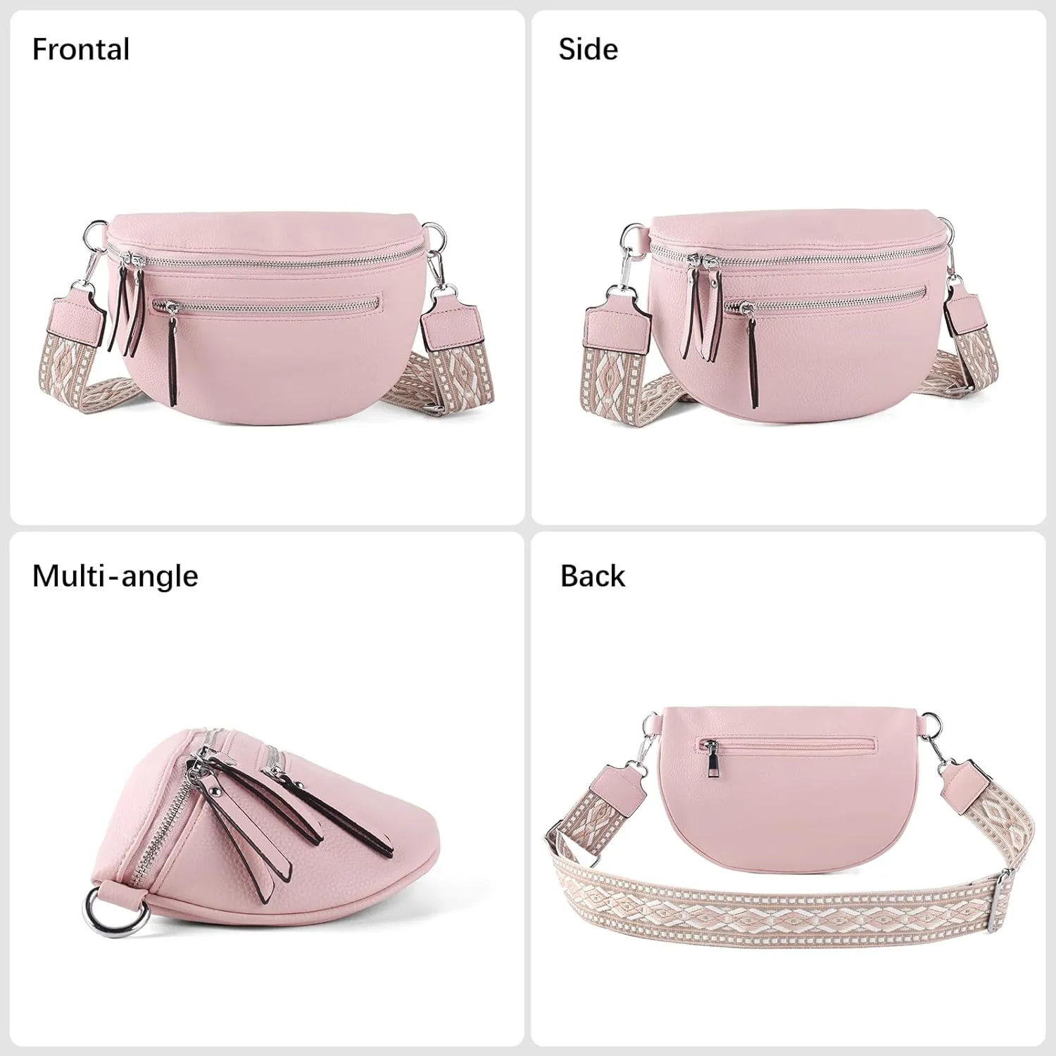 Crossbody Fanny Packs for Women Sling Bags with Coin Purse Bumbag Vegan Leather Belt Bag Chest Purse for Travel (Pink)