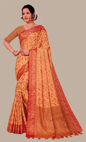 Deep Biscuit Woven Art Silk Sari
