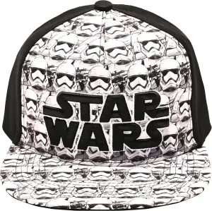 Disney mens Star Wars Embroidered Logo and Stormtrooper All Over Adjustable Snapback Baseball Hat with Flat Brim Black White One Size, Black, One Size US