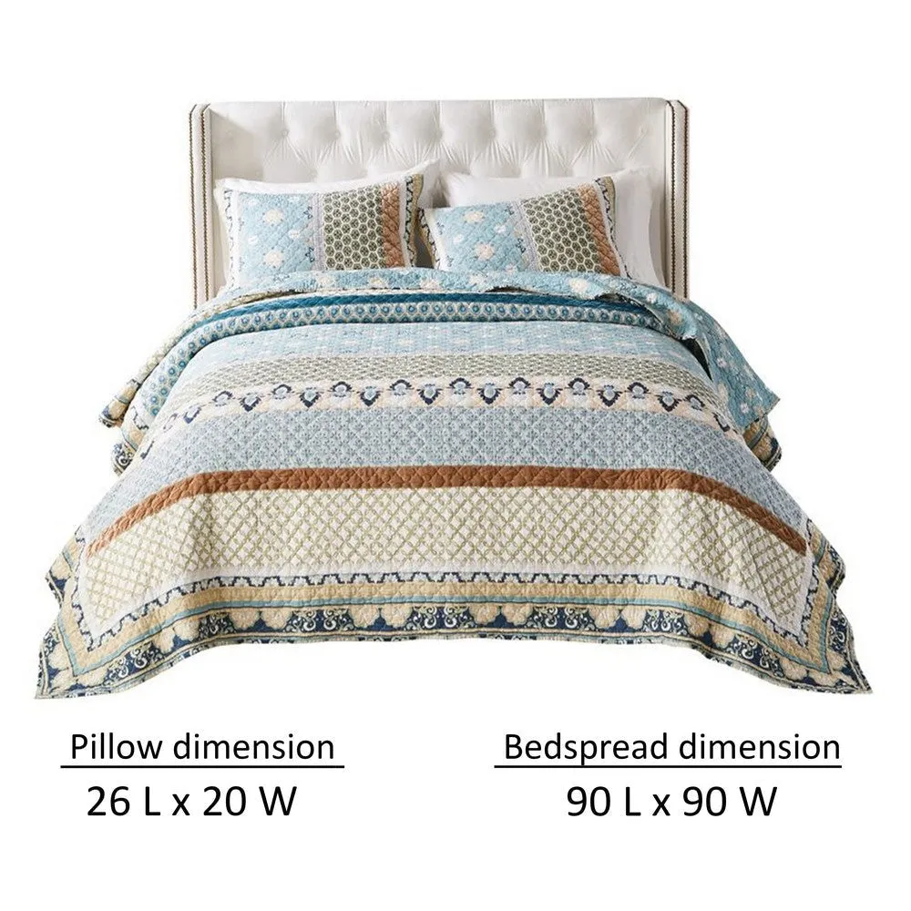 Ello 3pc Full Size Quilt and Pillow Sham Set, Bohemian Print Multicolor By Casagear Home