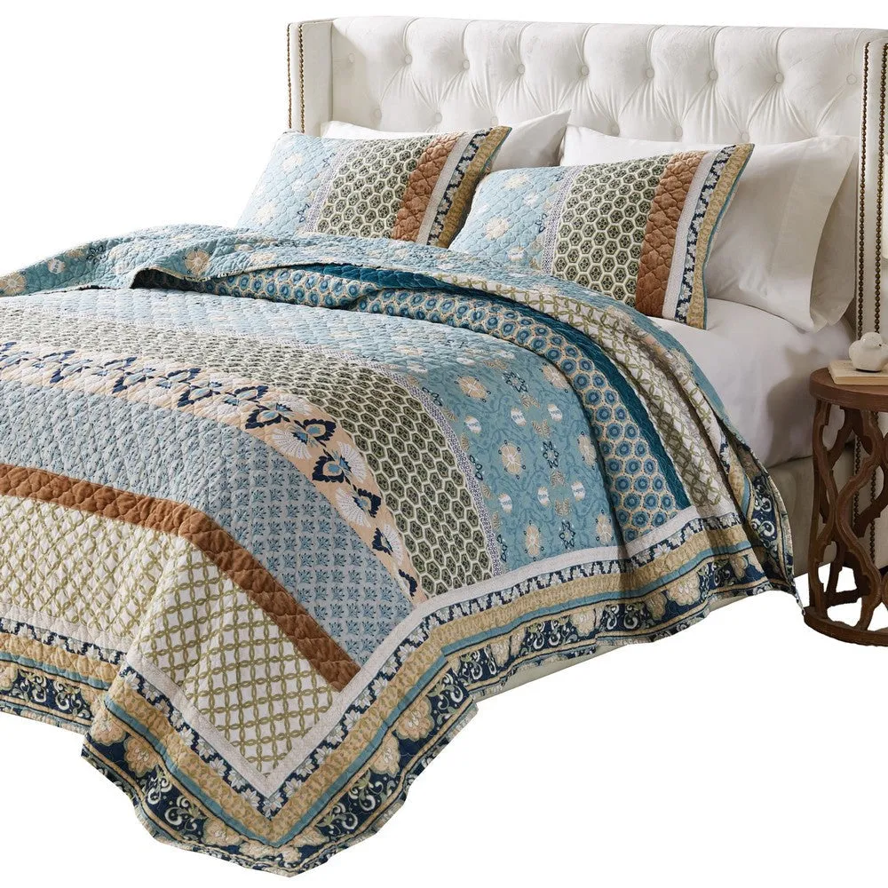 Ello 3pc Full Size Quilt and Pillow Sham Set, Bohemian Print Multicolor By Casagear Home