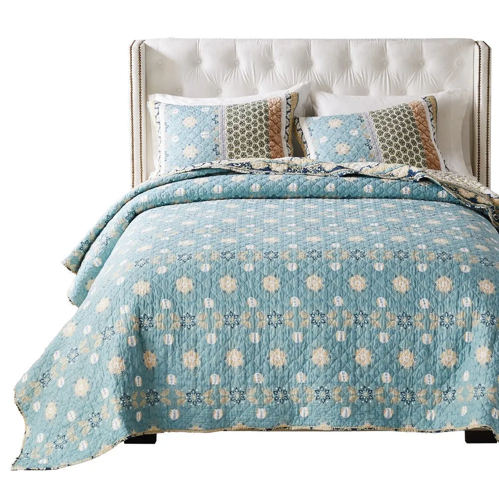 Ello 3pc Full Size Quilt and Pillow Sham Set, Bohemian Print Multicolor By Casagear Home