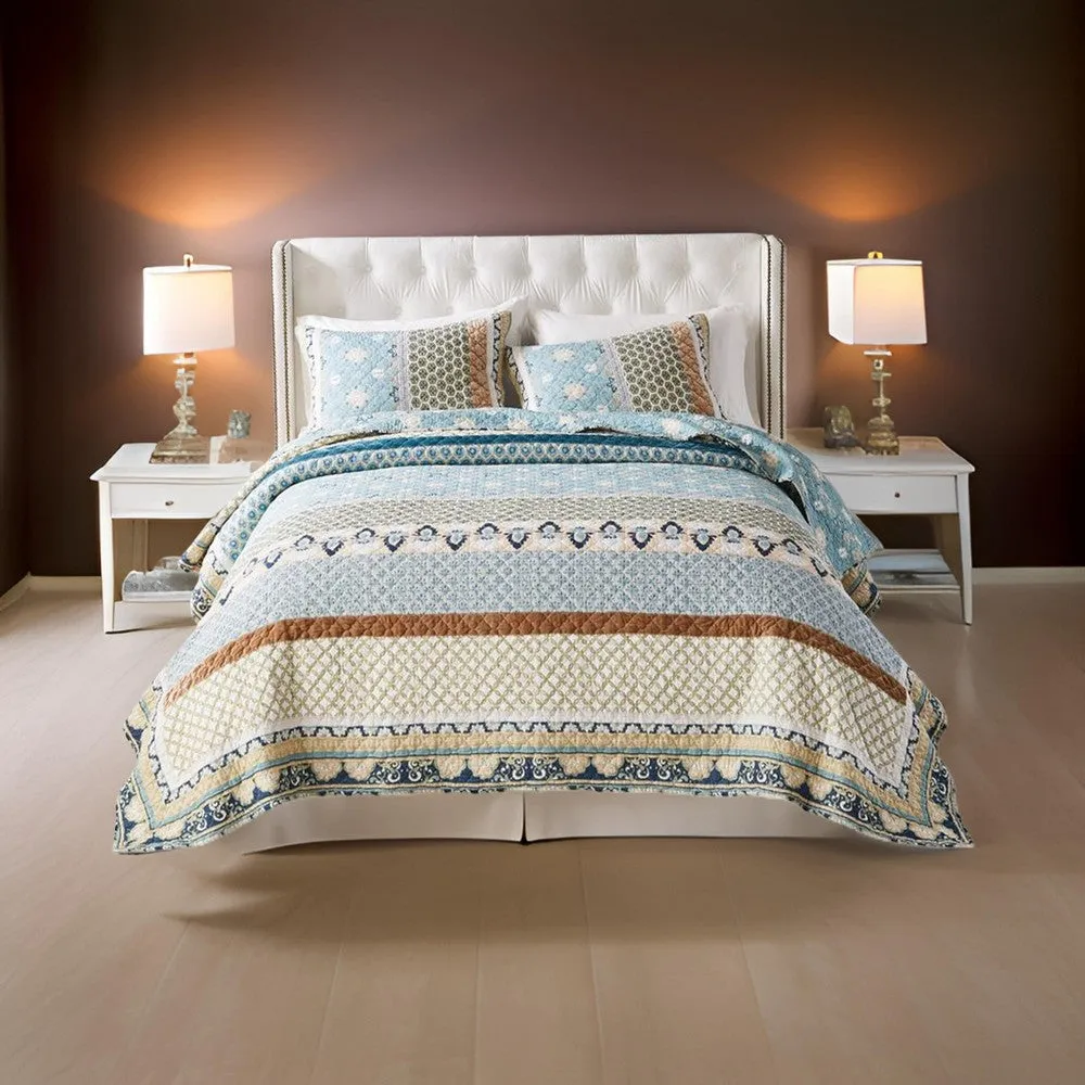 Ello 3pc Full Size Quilt and Pillow Sham Set, Bohemian Print Multicolor By Casagear Home