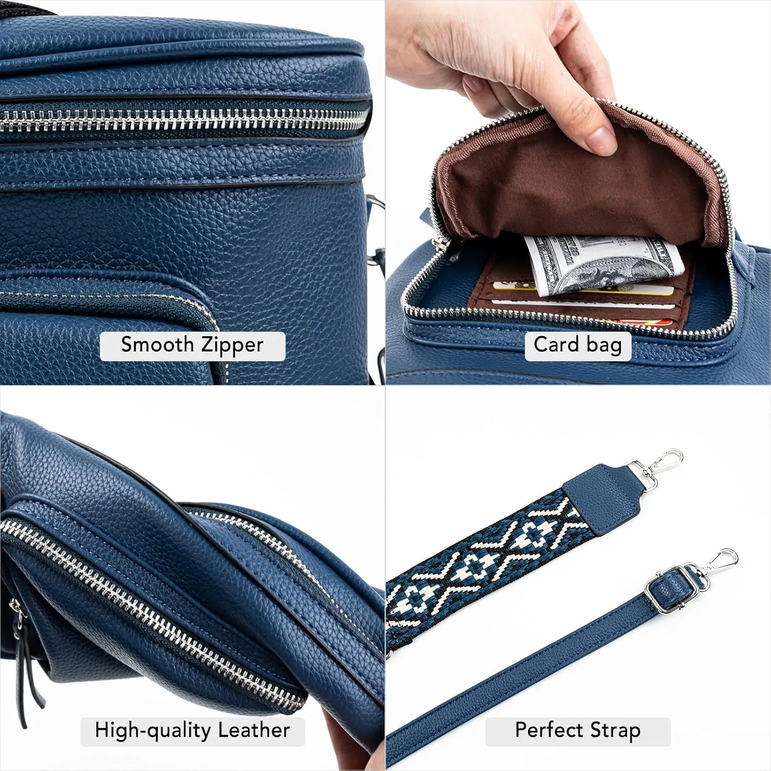 Fanny Pack Crossbody Sling Bag for Women Waist Bag Travel Belt Bags Bum Bag Gifts for Women Men (Dark Gray Blue)
