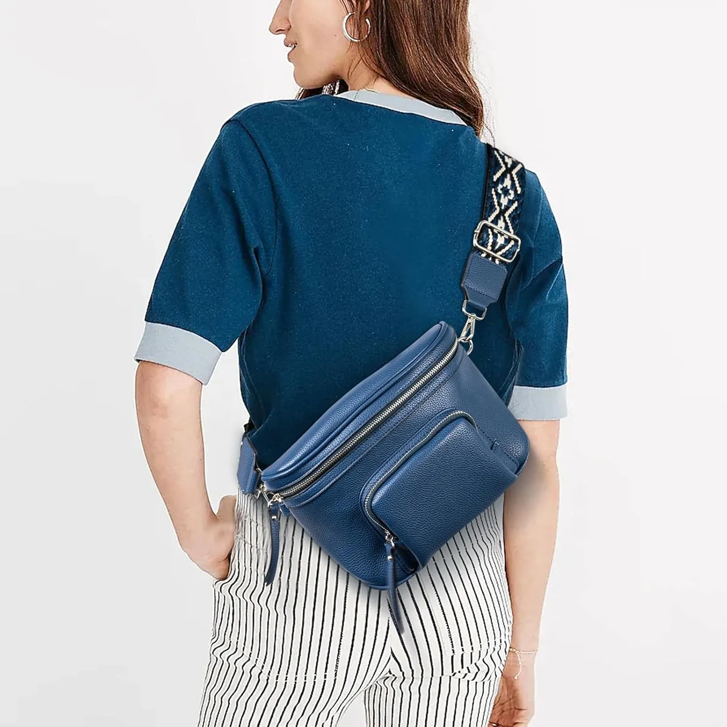 Fanny Pack Crossbody Sling Bag for Women Waist Bag Travel Belt Bags Bum Bag Gifts for Women Men (Dark Gray Blue)