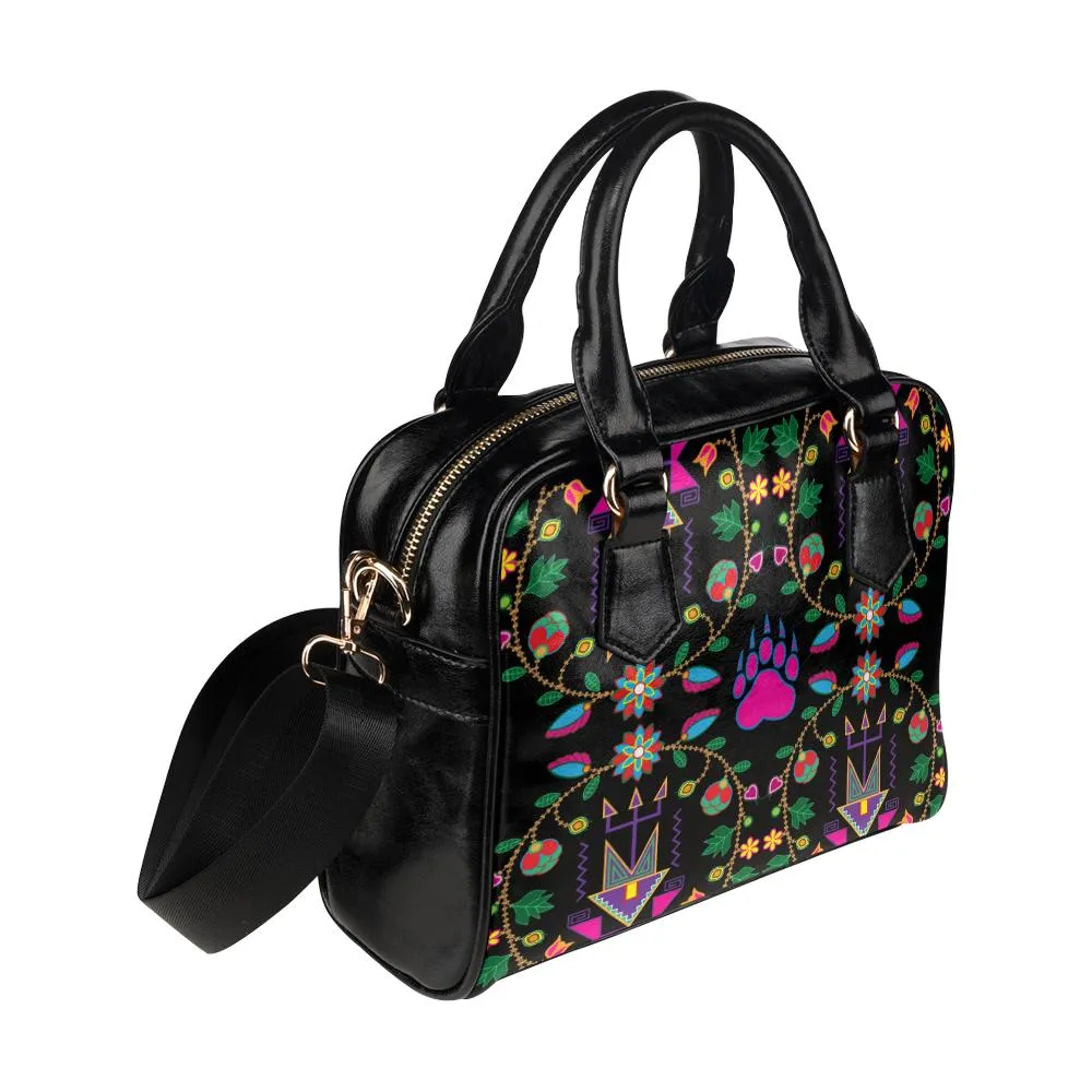 Geometric Floral Fall-Black Shoulder Handbag