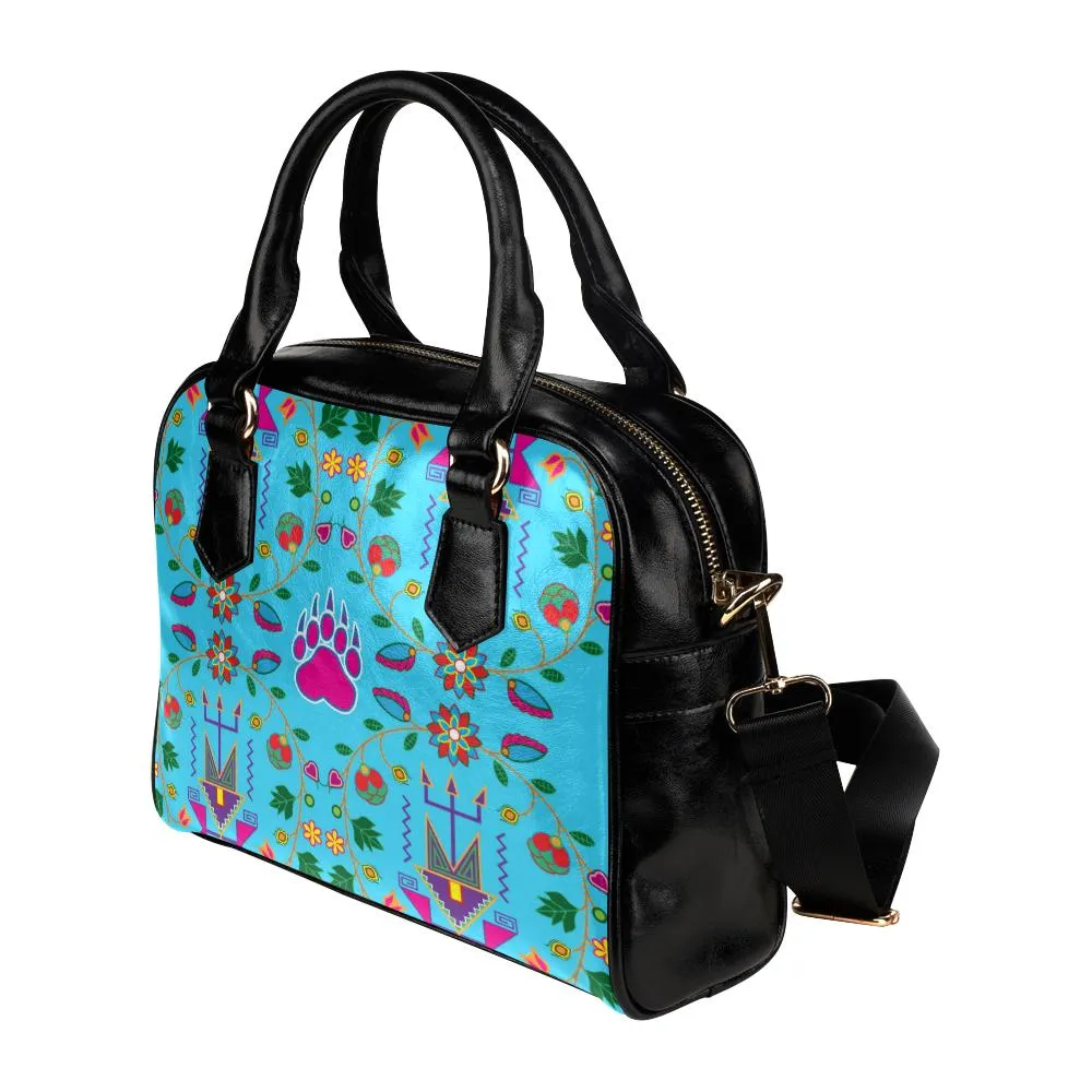 Geometric Floral Fall-Sky Blue Shoulder Handbag