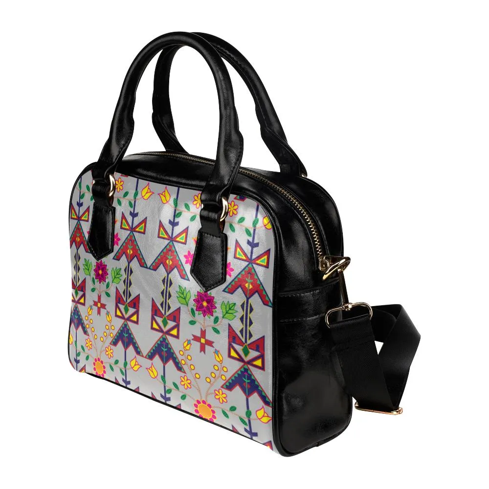 Geometric Floral Spring-Gray Shoulder Handbag