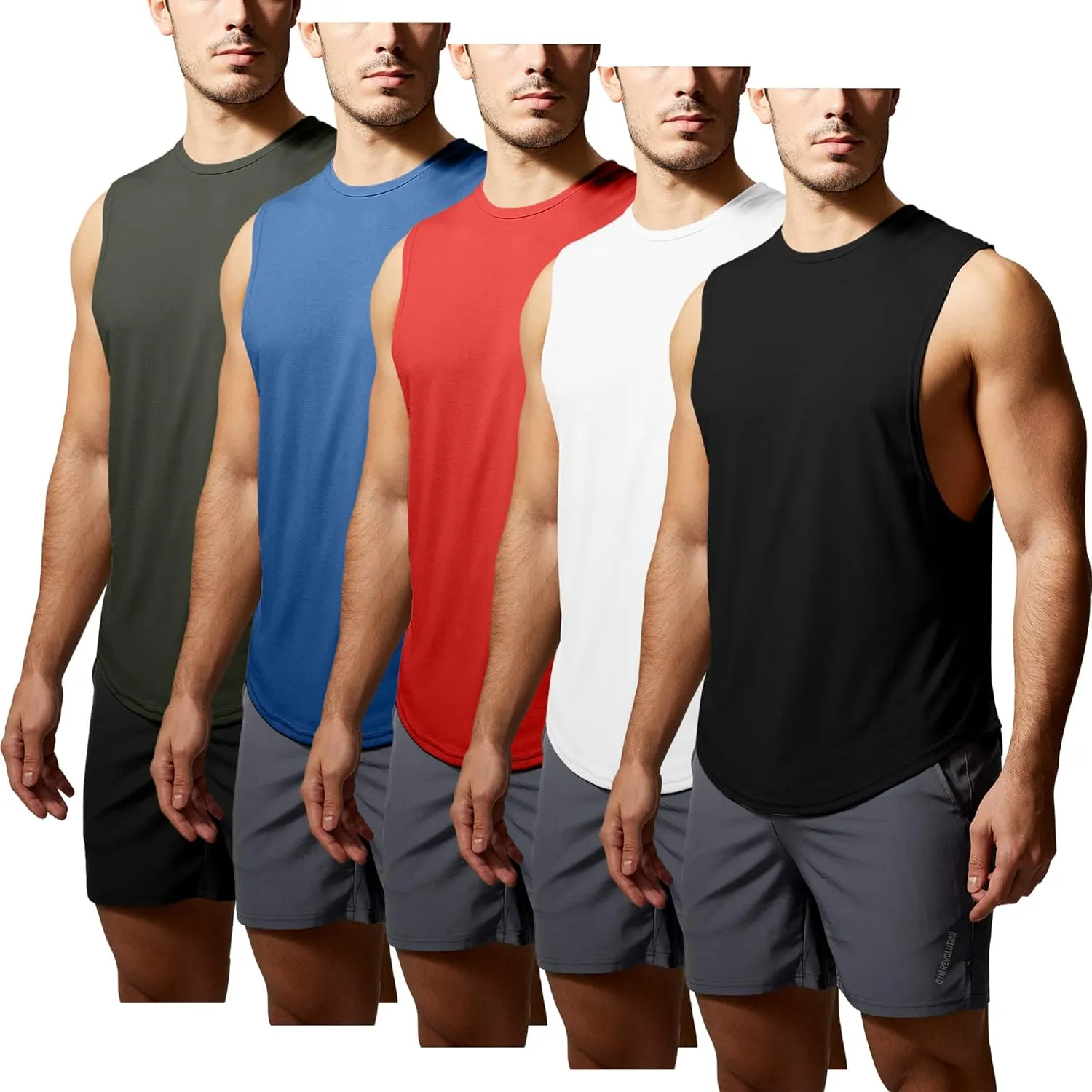 GYM REVOLUTION Men's 5 Pack Workout Fitness Tank Tops Muscle Gym Sleeveless Shirts