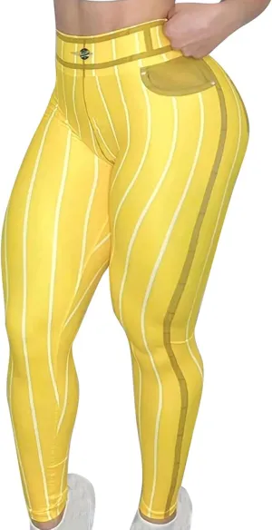 HGps8w Women's Imitation Denim Line Printed Leggings - Super High Waisted Striped Stretchy Yoga Pants Funny Running Tights