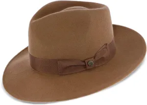 Imperial Center Dent Wool Felt Fedora Hat, 100% Australian Wool, Camel, Gray, & White, Grosgrain Ribbon Band