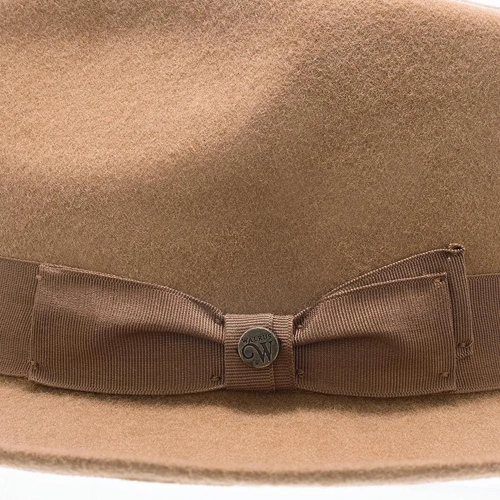 Imperial Center Dent Wool Felt Fedora Hat, 100% Australian Wool, Camel, Gray, & White, Grosgrain Ribbon Band
