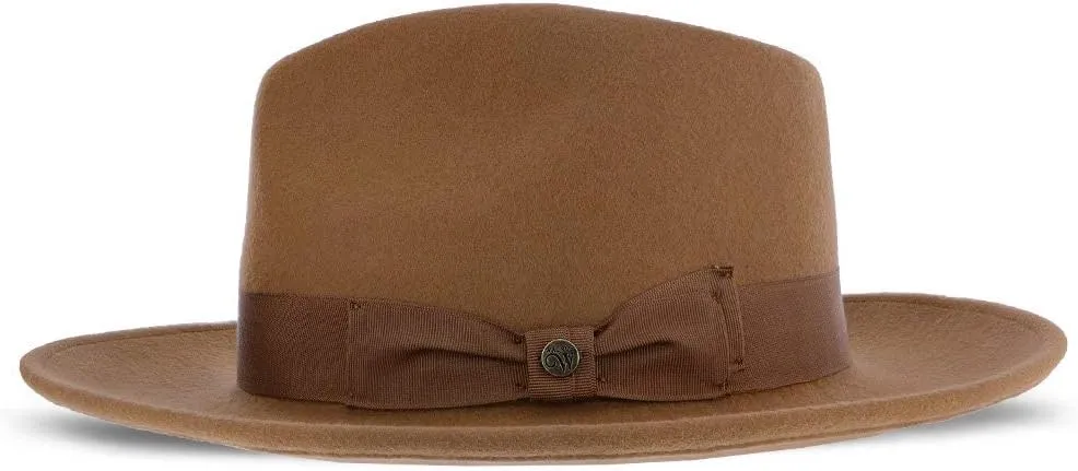 Imperial Center Dent Wool Felt Fedora Hat, 100% Australian Wool, Camel, Gray, & White, Grosgrain Ribbon Band