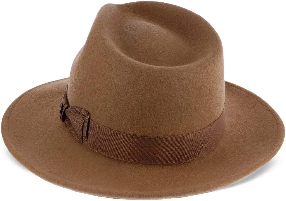 Imperial Center Dent Wool Felt Fedora Hat, 100% Australian Wool, Camel, Gray, & White, Grosgrain Ribbon Band