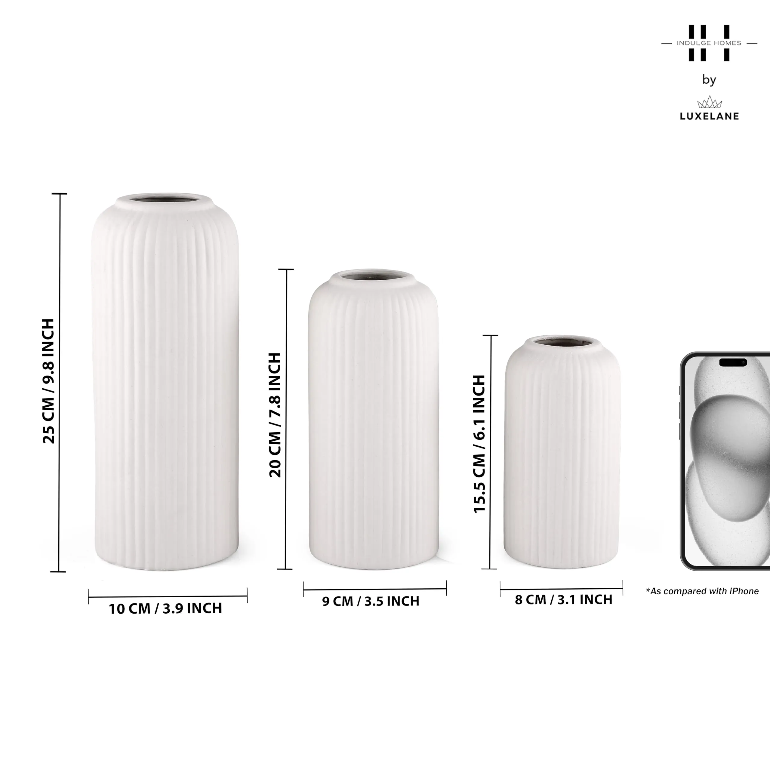 INDULGE HOMES - White Ceramic Vase for Home Decor Centrepiece Showpiece (Flute)