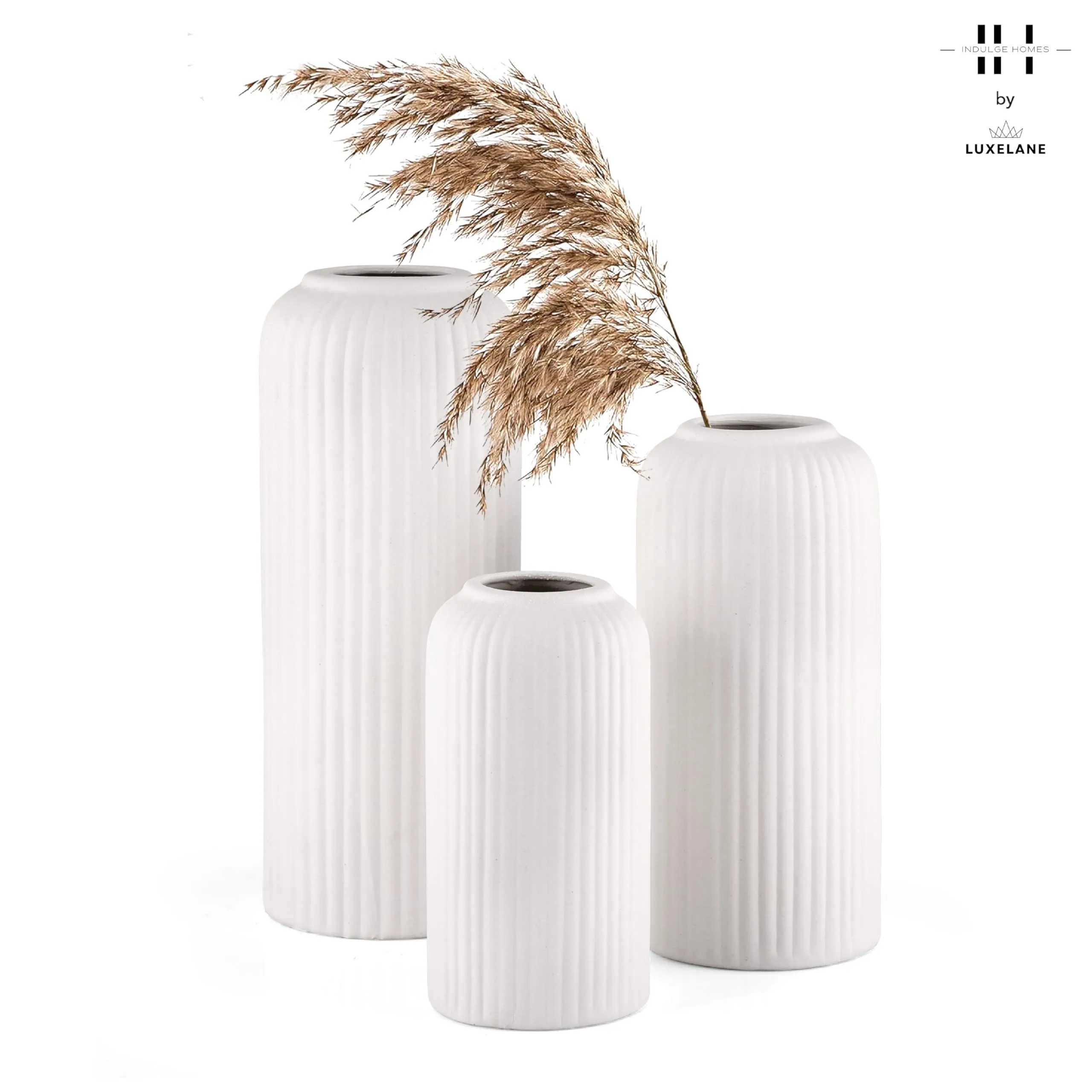 INDULGE HOMES - White Ceramic Vase for Home Decor Centrepiece Showpiece (Flute)