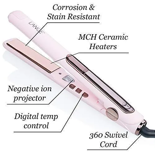 L’Ange Hair Le Rêve Blush Titanium Straightener - 2 in 1 Ceramic Hair Straightener - Titanium Hair Straightener with Dual Voltage - Ionic Straightener with Digital Display - 1“ Plate, MSRP $179.00