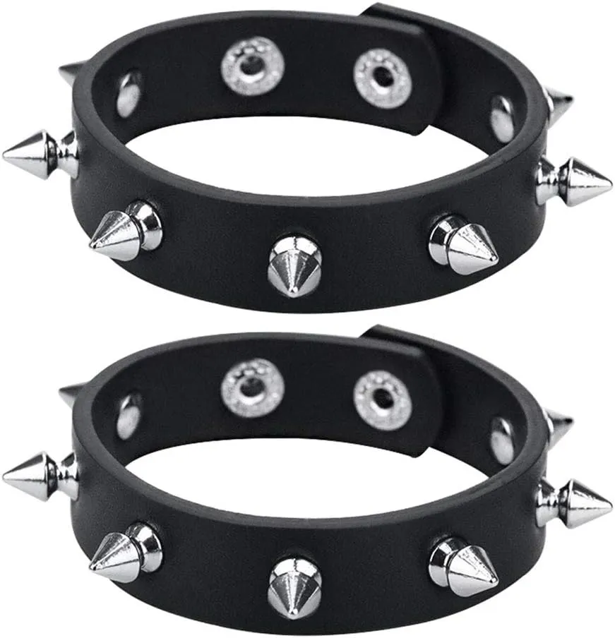 Leather Studded Bracelet Choker Punk Spike Rivet Cuff Metal Black Wristband