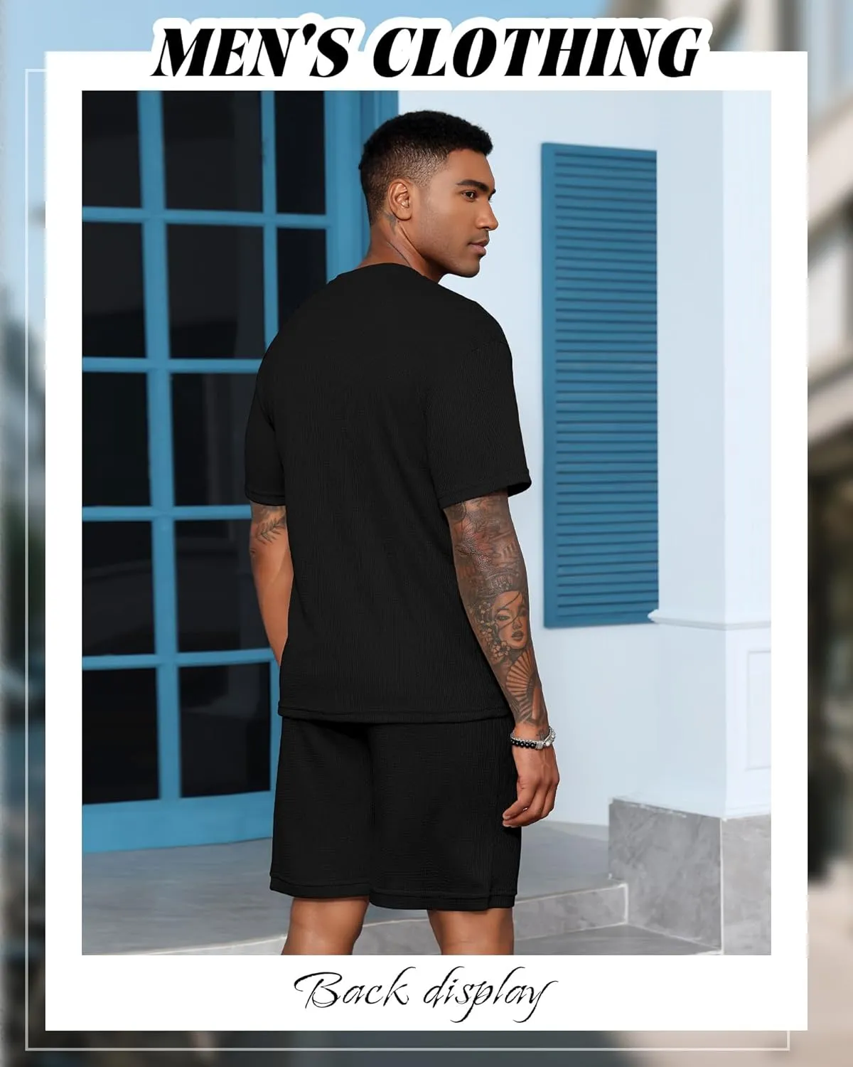 Men's 2 Piece Outfits Casual Shirt and Shorts Set Waffle Short Sleeve Henley Summer Tracksuit with Pockets