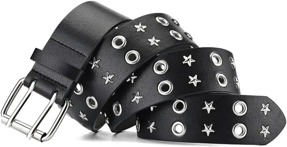 Metal Punk Rock Rivet Studded Belt for Women Men, Gothic Belt with Bright Pyramid Studs