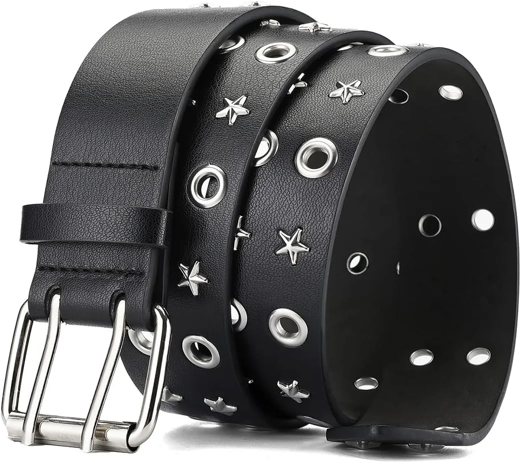 Metal Punk Rock Rivet Studded Belt for Women Men, Gothic Belt with Bright Pyramid Studs