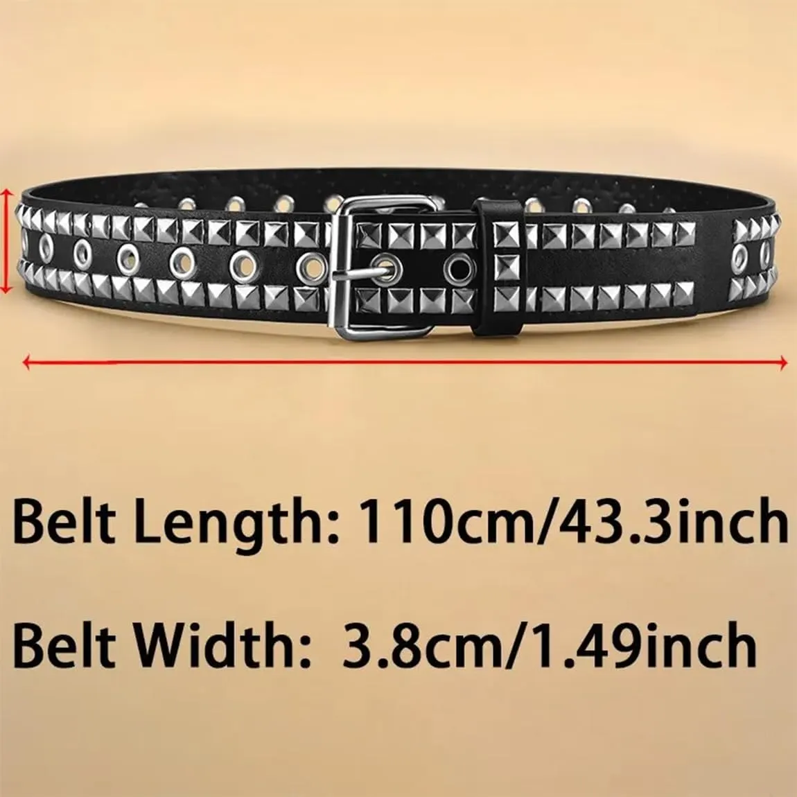 Metal Punk Rock Rivet Studded Belt for Women Men, Gothic Belt with Bright Pyramid Studs