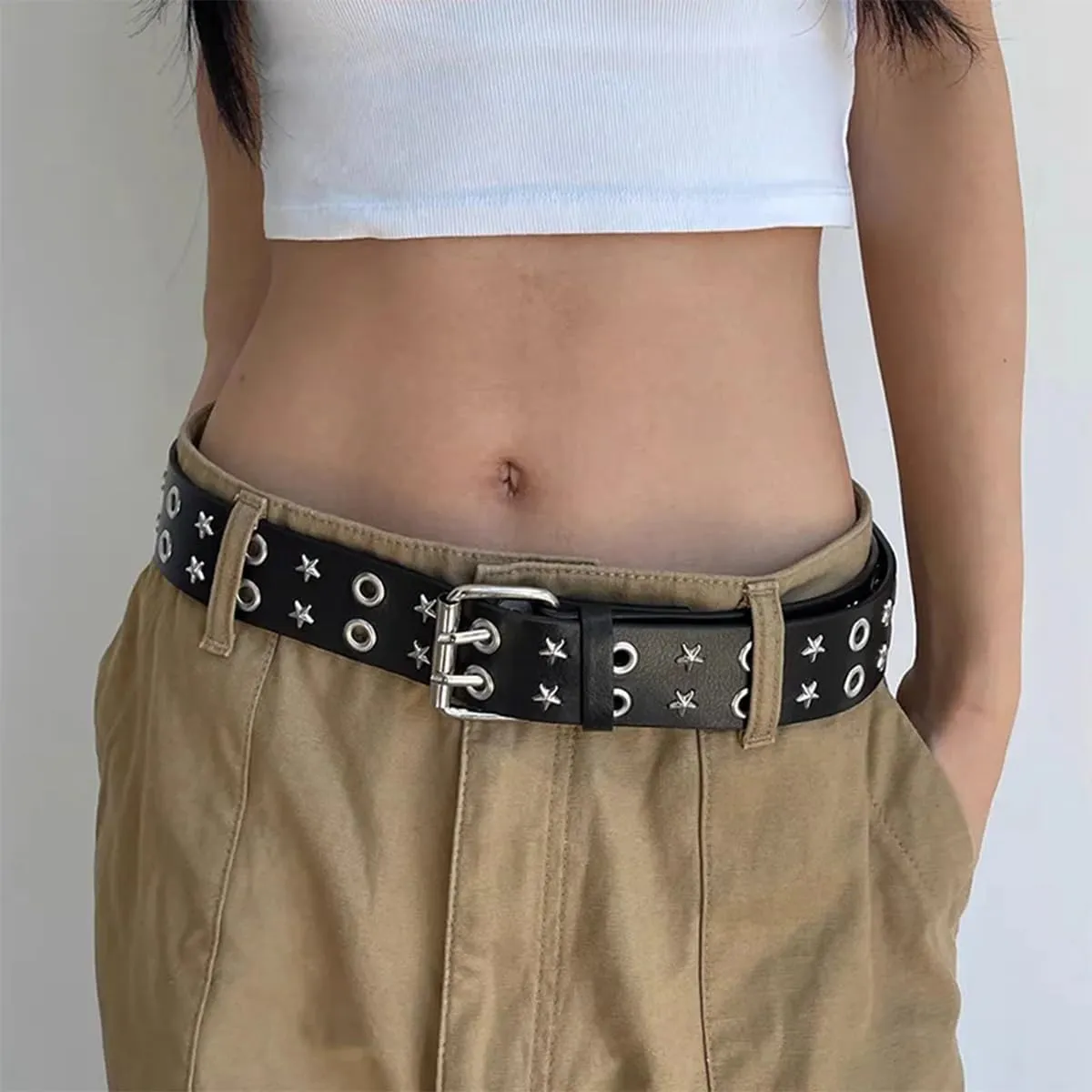 Metal Punk Rock Rivet Studded Belt for Women Men, Gothic Belt with Bright Pyramid Studs