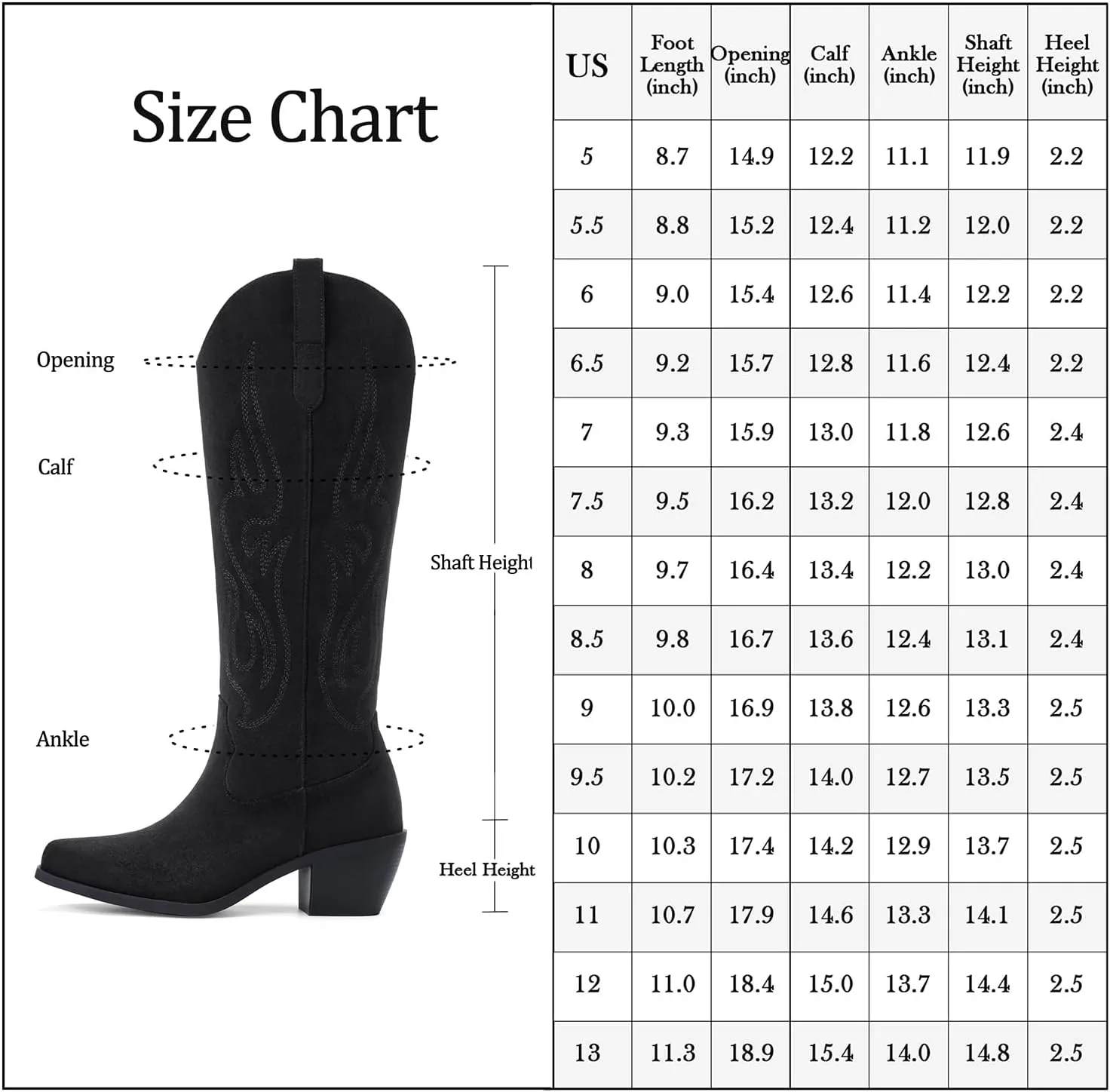 Pasuot Western Cowboy Boots for Women - Knee High Wide Calf Cowgirl Boots with Classic Embroidered, Slip On Pointed Toe Chunky Heel Fashion Retro Classic Pull On Tall Boot for Girls Ladies Fall Winter