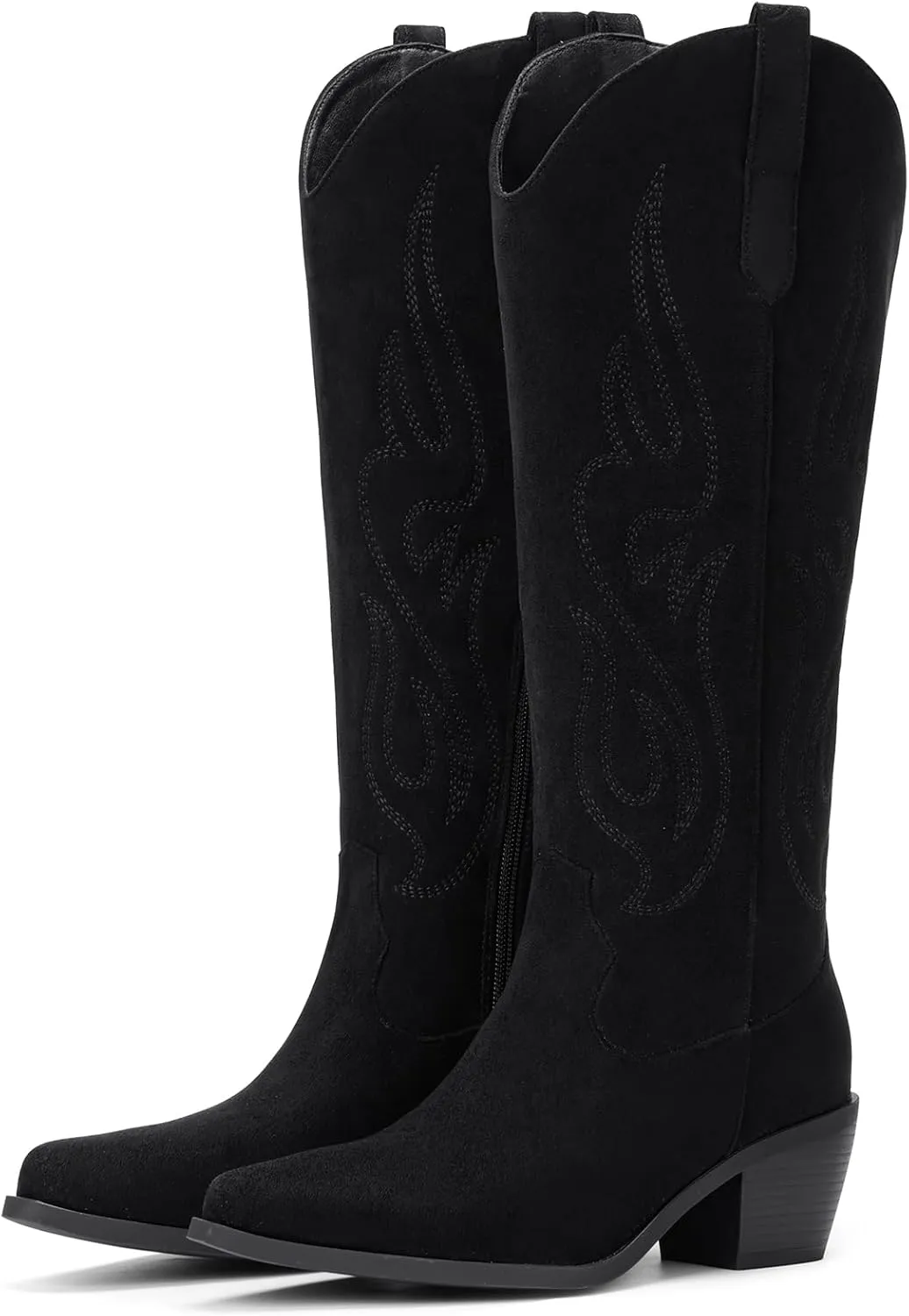 Pasuot Western Cowboy Boots for Women - Knee High Wide Calf Cowgirl Boots with Classic Embroidered, Slip On Pointed Toe Chunky Heel Fashion Retro Classic Pull On Tall Boot for Girls Ladies Fall Winter
