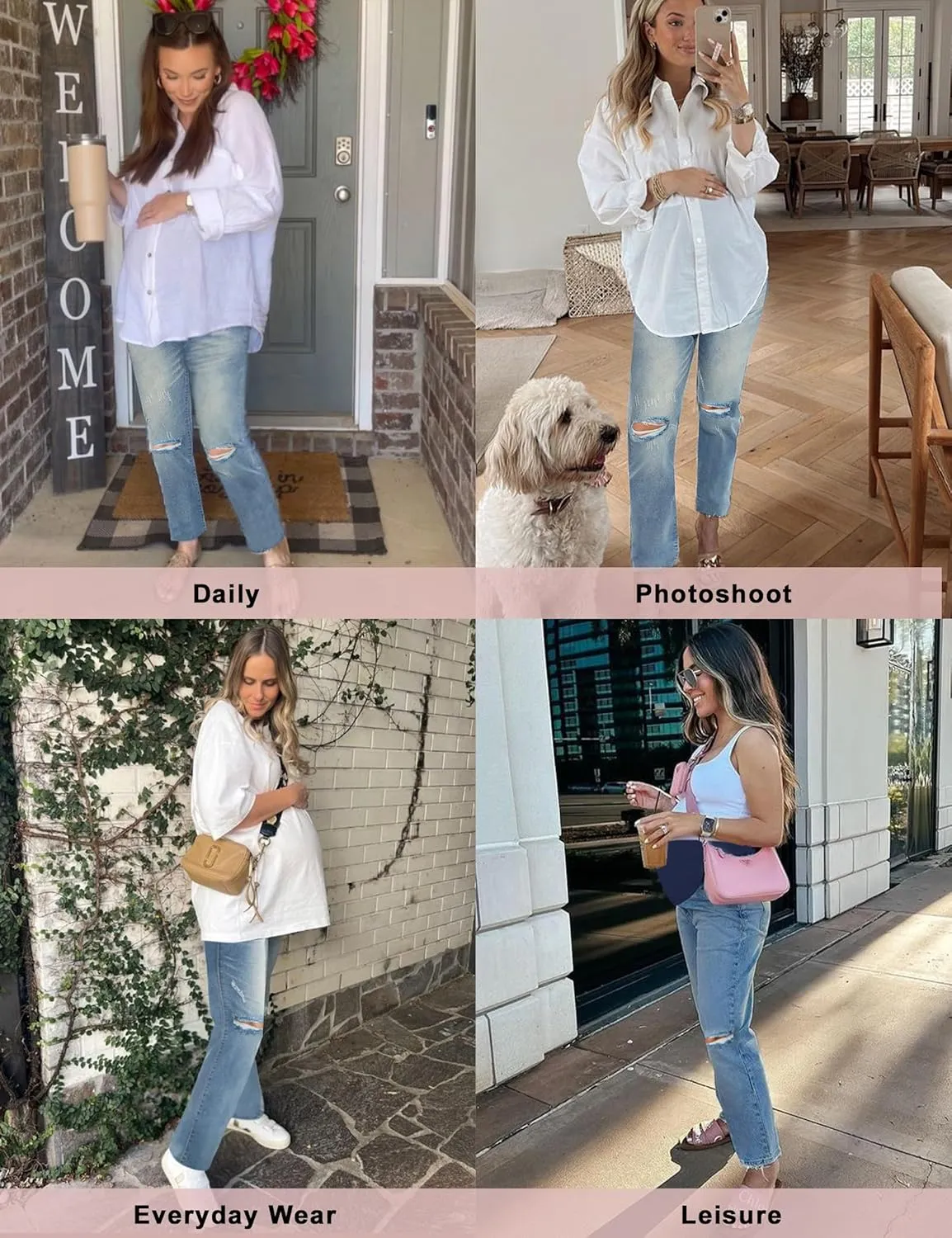 Peauty Maternity Ripped Jeans Frayed Hem Update Straight Leg Jeans Comfortable Stretch Over The Belly Support Pregnancy-Pants
